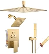 VANFOXLE Shower Faucet Set Brushed Gold Shower System,Push Button Diverter Shower Faucet with 2 i...
