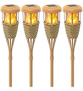 Evelynsun Flickering Flames Solar Powered Lights - Upgraded Solar Torches Waterproof Outdoor Deco...