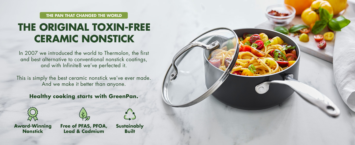 GreenPan, Ceramic Nonstick, PFAS-Free, Non-Toxic, Cookware, Saucepan