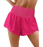 Fisoew Womens Workout Gym Shorts Elastic High Waisted Pleated Lightweight Active Running Shorts
