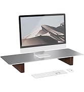 CHENOMiNL Aluminum Monitor Stand Riser, Ergonomic Desktop Shelf with Wooden Legs - 31.5” Wide Hea...