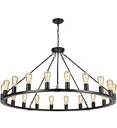 Senyshilon 9-Lights Farmhouse Chandelier | Dia 32'' Black Wagon Wheel Chandelier | Rustic Hanging...