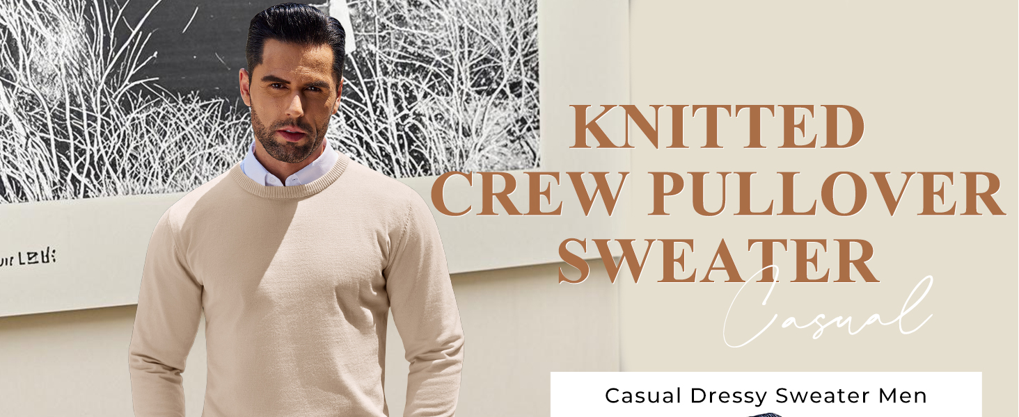 COOFANDY Men's Dress Crew Neck Sweater Slim Fit Lightweight Knitted Pullover