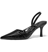 Coutgo Womens Slingback High Heels with Bow Closed Pointed Toe Wedding Bride Dress Shoes Satin Pumps