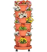 VECELO 7 Tier Vertical Garden Planter, Self Watering Stackable Planters with Wheels for Strawberr...