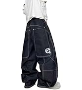 DFGIGT Mens Hip Hop Baggy Jeans Y2k Stylish Patch Embroidery Wide Leg Jeans Casual Skater Loose F...