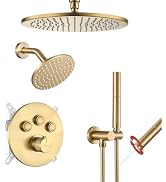 VANFOXLE Shower Faucet Set Brushed Gold Shower System,Push Button Diverter Shower Faucet with 2 i...