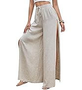 Gihuo Women’ s Palazzo Pants Linen Blend Elastic Waist Pants Long Harem Pants Trousers with Pockets