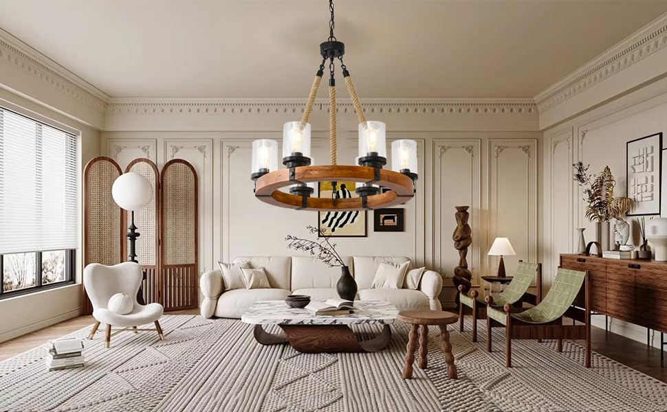 farmhouse wood wagon wheel chandelier