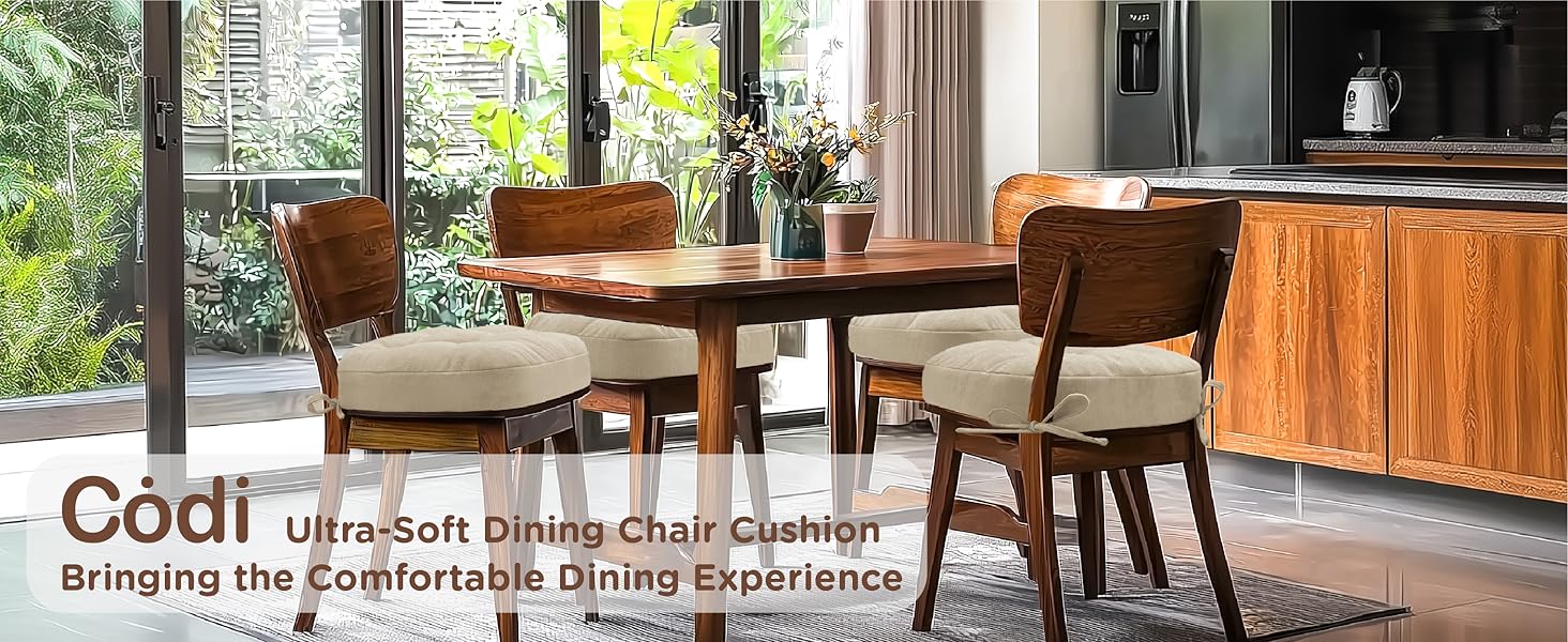 Ultra-soft dining chair cushions upgrading hard wooden seats for comfortable family meals.
