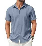 COOFANDY Men's Cotton Button Down Shirts Short Sleeve Summer Casual Linen Beach Shirts with Pocket