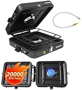 FineFlame Camping Stove, 3 Burner Propane Portable Camp Stove with Regulator, Push-Button Instant...