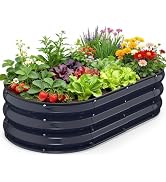 Yumatum Raised Garden Bed 6×3×1 FT, Galvanized Raised Planter Box, Oval Vegetable Planting Contai...