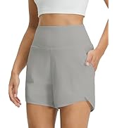 M MAELREG Women's 2 in 1 Athletic Running Shorts 4" High Waisted Tummy Control Workout Shorts Mes...