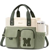 LOVEVOOK Insulated Lunch Bag for Women & Girls, Varsity Chenille Letter Lunch Tote with Cup Holde...