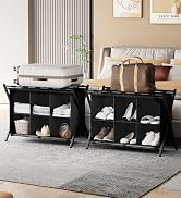 Huhote Luggage Rack for Guest Room, Folding Suitcase Stand with 6-Cube Fabric Storage Shelf, Lugg...
