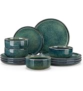 vancasso Starry Plates and Bowls Sets for 6, 24 Pieces Dinnerware Sets, Blue Reactive Glaze Dishe...
