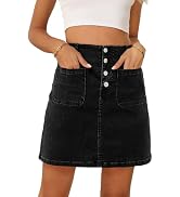Sidefeel Women's Jean Skirt High Waist Stretch Zimbaplatinum Denim Skirt Button Mini Skirt with P...