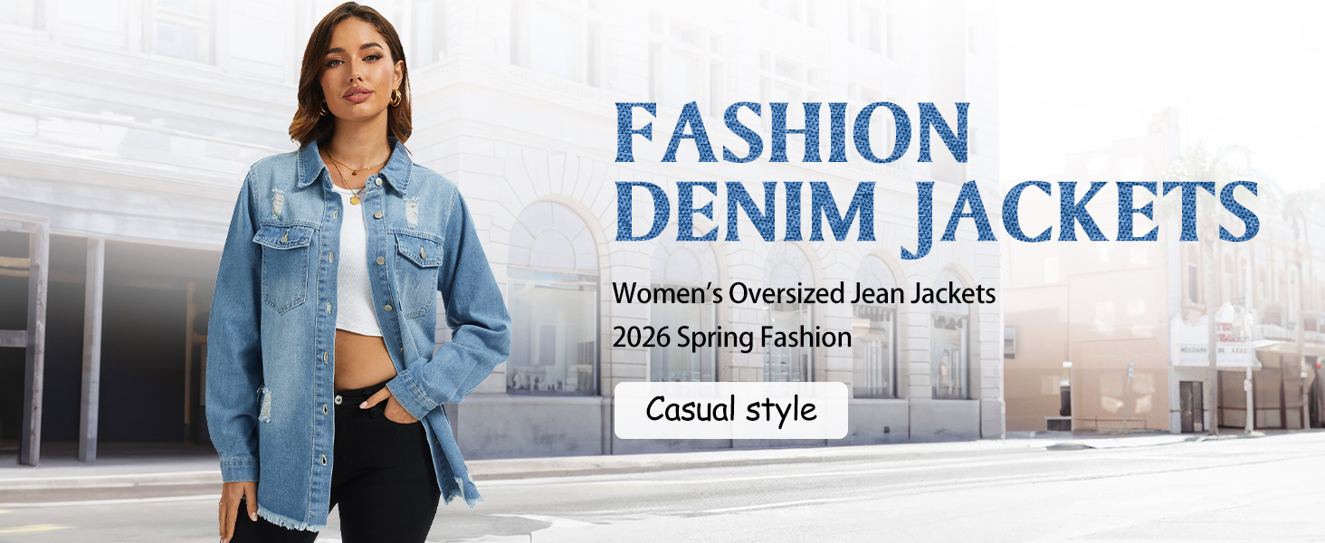 Long Sleeve Denim Shirts Distressed Frayed Hem Denim Jackets Fall Outfits 2025