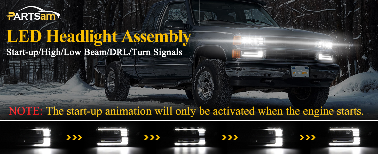 88-98 Silverado C K 1500 2500 3500 LED Headlights Assembly DOT Start Animation DRL Sequential Turn