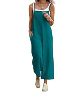 YESNO Women Casual Cotton Wide Leg Jumpsuits Baggy Cropped Rompers Overalls with Pocket PZS