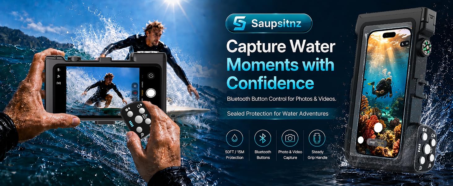 Bluetooth underwater phone case for snorkeling, surfing, photos and videos