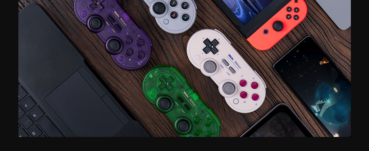 Platform compatibility icons showing Windows, Android, Apple, Raspberry Pi, and SteamOS logos on purple background.