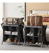 Huhote Luggage Rack for Guest Room, Folding Suitcase Stand with Fabric Storage Shelf, Luggage Hol...