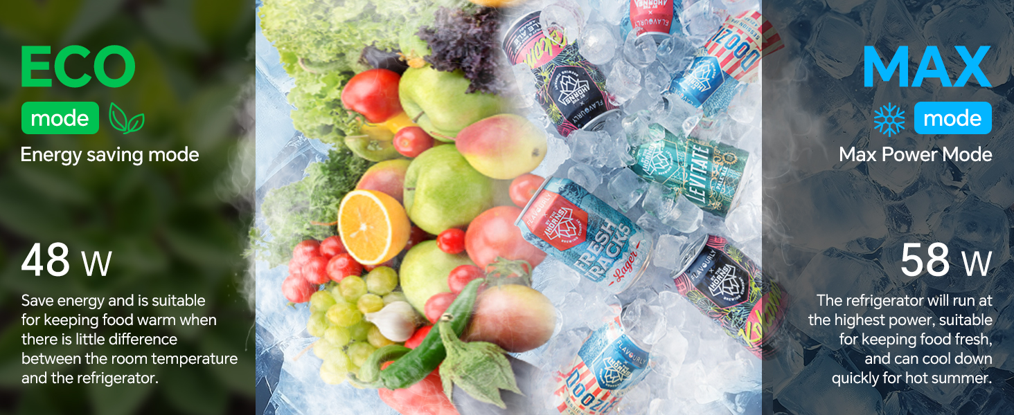 Text reads: 'WARM & COLD'. Collage of food and beverage images showing fresh fruits, cocktails, pizza, and coffee arrangements.