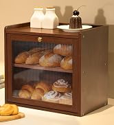CheerNest Solid Wood Bread Box for Kitchen Countertop with Drawer, 2-Tier Large Wooden Bread Stor...