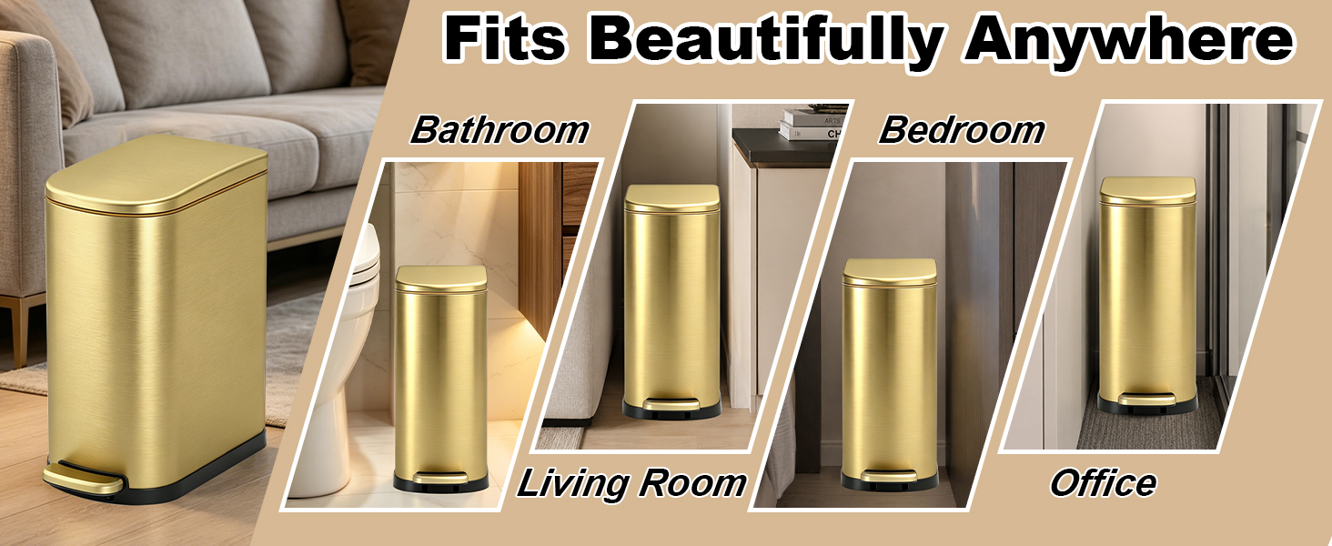 ELPHECO Bathroom Trash Can with Lid Soft Close 1.8 Gallon / 6.8 Liter gold 3