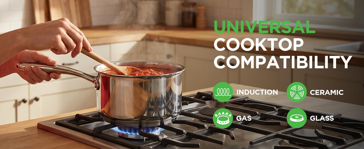 Stainless Steel Cookware Stock Pot Quart Heavy Duty Induction Soup Lid Included Gas