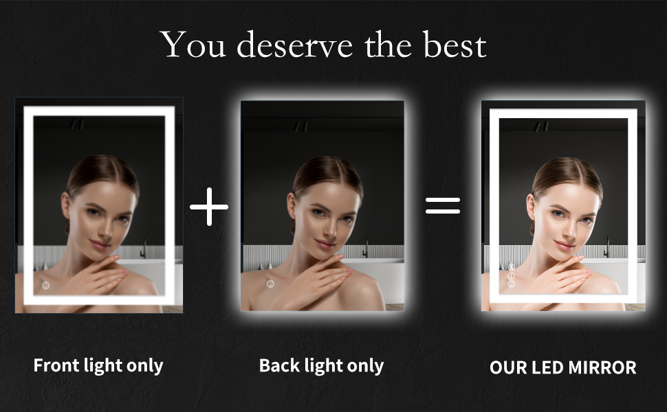Led Bathroom Mirror Lighted vanity mirror Wall Mounted light Backlit Makeup Mirror Anti-Fog Dimmable