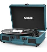 Vinyl Record Player 3-Speed Bluetooth Portable Suitcase Belt-Driven Record Player with 2 Built-in...