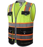 JKSafety Safety Vest for Men Women Hi Vis with Pockets and Cushioned Collar Construction Vest Mee...