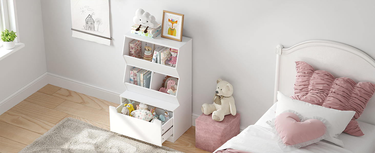 UTEX Toy Storage Cabinet, Kids Toy Storage Organizer with Drawer, Open playroom Storage Furniture