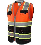 JKSafety Safety Vest for Men Women Hi Vis with Pockets and Cushioned Collar Construction Vest Mee...