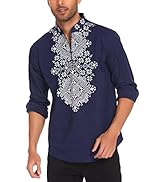 COOFANDY Men's Henley Shirt Vyshyvanka Long Sleeve African Print Shirts Casual Zip Up Cotton Line...