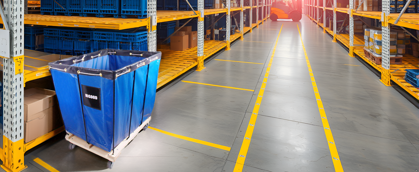 A warehouse filled with stacks of product boxes on pallets.
