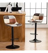 YOUNIKE Bar Stools Set of 2 Modern Swivel Barstools, Adjustable Counter Height Bar Stools Faux Le...