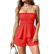 KOLAOYEP Tube Top Shorts Set for Women Smocked 2 Piece Summer Outfits | Strapless Tube Top Set, S...