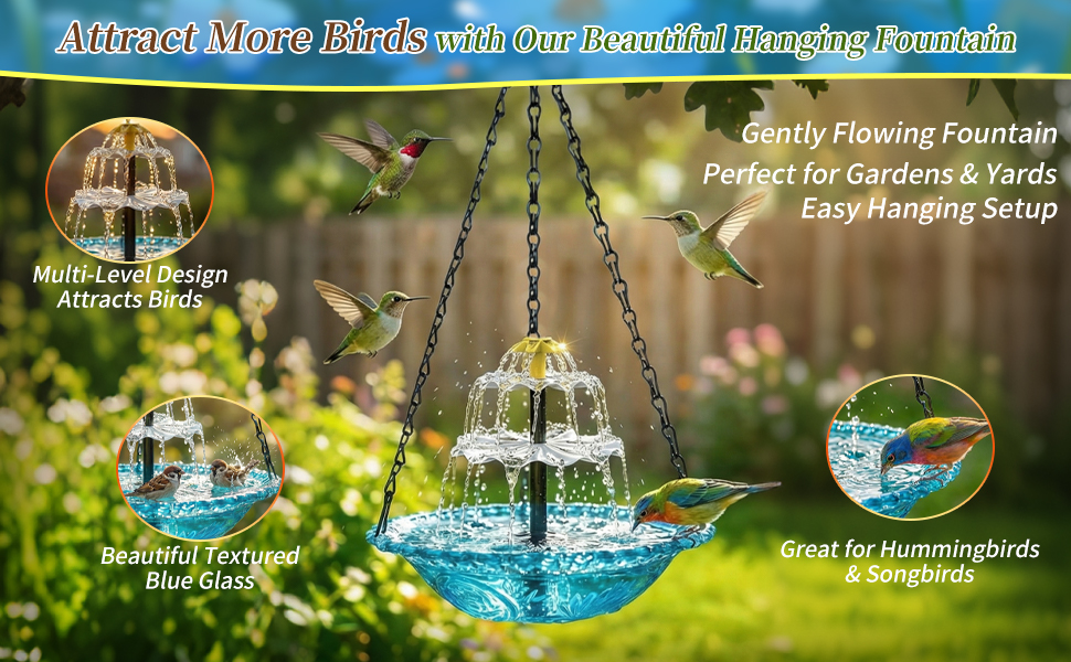 solar cascade hanging bird bath fountain