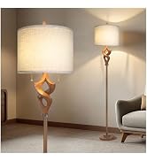 Scenekoy Sculptural 65.5” Floor Lamp for Living Room Bedroom, Gold Leaf Finish & Resin Body, Pull...
