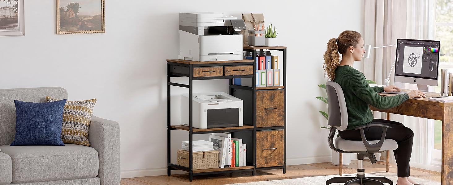 Printer Stand with 4 Drawer Filing Cabinet for Home Office