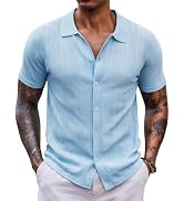 COOFANDY Mens Knit Button Down Shirts Short Sleeve Vintage Polo Shirt Casual Vacation Beach Shirts