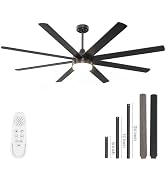 YUHAO 72 Inch Brushed Nickel Ceiling Fan with Light and Remote Control.Noiseless,Dimmable,3CCT,6 ...