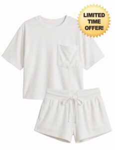 Haellun Womens 2 Piece Lounge Set Soft Short Sleeve Top and Drawstring Shorts for Summe