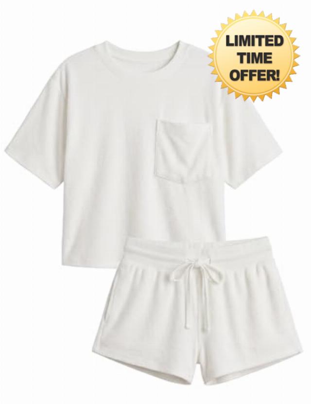 Haellun Womens 2 Piece Lounge Set Soft Short Sleeve Top and Drawstring Shorts for Summe