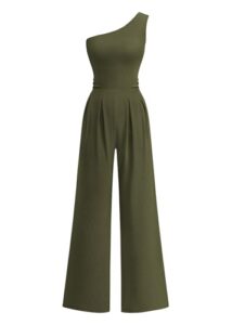KIRUNDO One Shoulder Jumpsuits For Women Dressy Summer Formal One Piece Ribbed Wide Leg Romper Pockets Cocktail Party Outfits