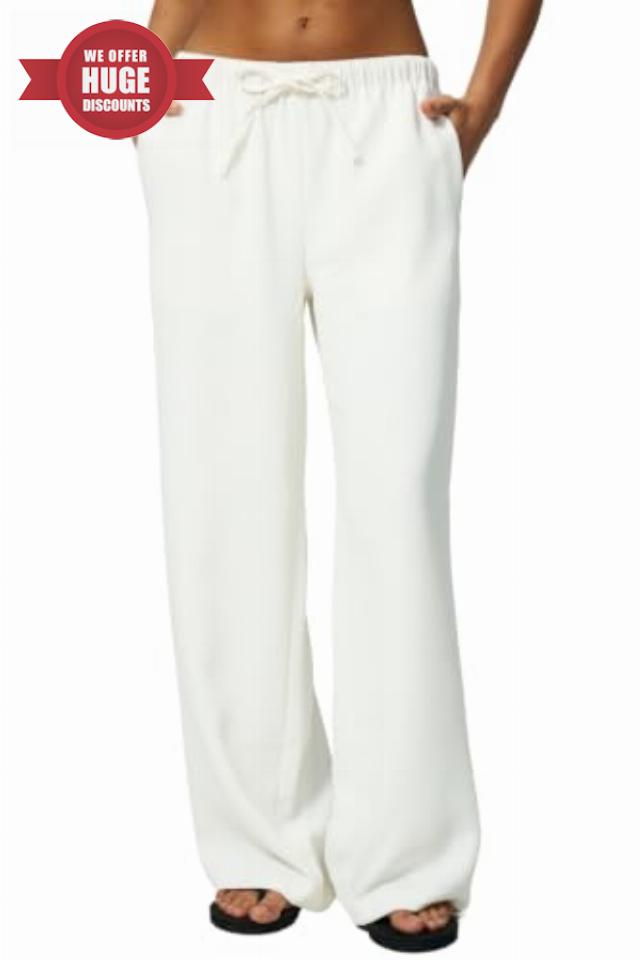 QINSEN Women's Wrinkle-Free Wide Leg Palazzo Pants High Rise Flowy Drape Drawstring Elastic Waist Trousers with Pockets